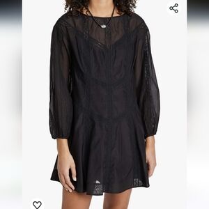 Rebecca Taylor Black Long Sleeve Cotton Organza Mini Dress